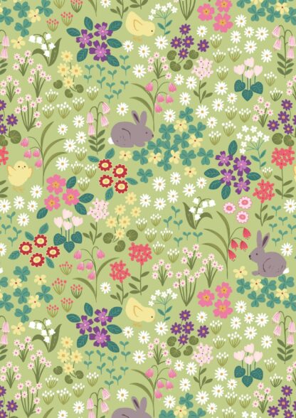 Bunny Chick Floral on Spring Green